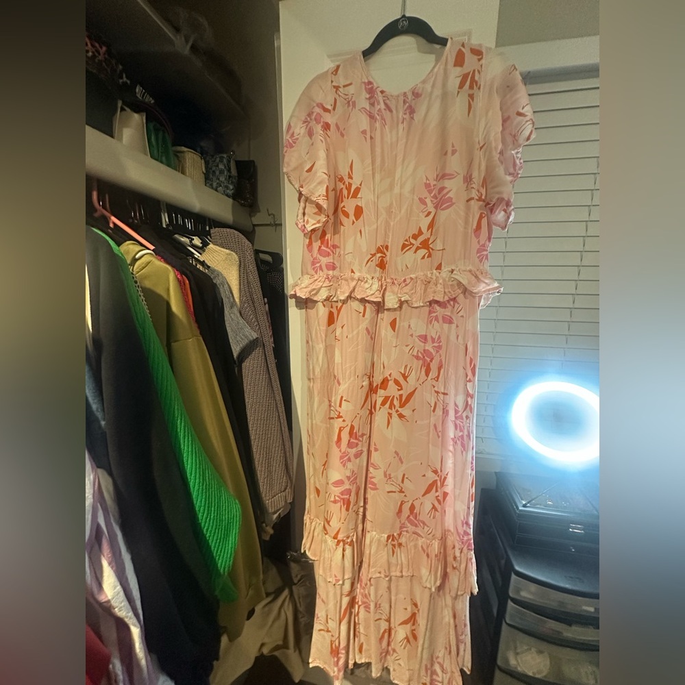 Eloquii Pink and Orange Floral Maxi Dress